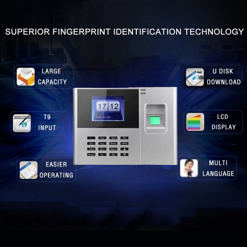 Biometric Fingerprint Password Attendance Machine Employee Checking-in Recorder 2.8 inch TFT LCD Screen DC 5V Time Attendance Clock