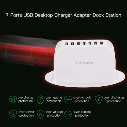 7 Ports USB Desktop Charger Adapter Hub Multi Port USB Wall Charger Dock Station with Intelligent IC Auto Detect Tech