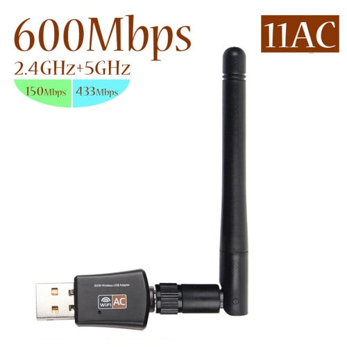 USB WiFi Adapter 600Mbps Dual Band Wireless Network Adapter Dongle 2.4GHz / 5.0GHz Ethernet 802.11AC w/ Antenna for Laptop Desktop Tablet PC Smart Phone