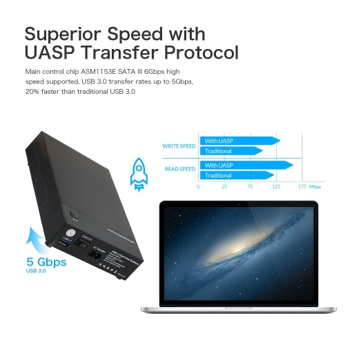 USB 3.0 2.5" 3.5" SATA Hard Drive Disk External Enclosure SSD HDD Disk Portable Case Box Support UASP and 8TB Drives with OTB One Touch Backup US Plug