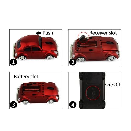 2.4G Wireless Car Mouse USB Computer Mice Car Shape 1000 DPI with LED Light Receiver for PC Laptop Red