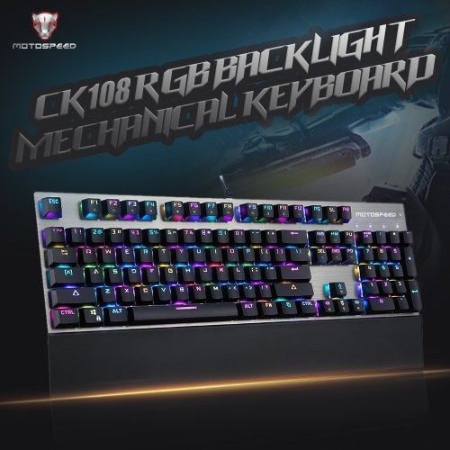 Motospeed CK108 104 مفاتيح زرقاء التبديل RGB الخلفية تصميم بيئة العمل لوحة المفاتيح السلكية الألعاب الميكانيكية