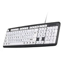 USB Wired Keyboard with Large White Keys Black Letters