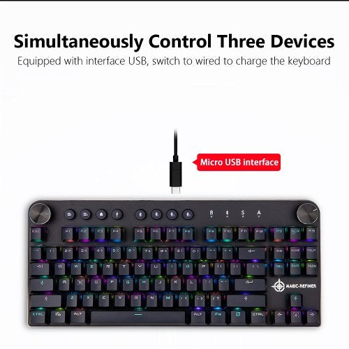 MAGIC-REFINER MK11 Mechanical Gaming Keyboard Wired USB and Wireless BT 3.0 RGB Backlight Switchable 87 keys Gaming Keyboard for Computer Gamer