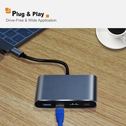 كابل تايم 4 في 1 USB C إلى HDMI USB 3.0 Hub محول Lan RJ45 شبكة نوع C إلى محول إيثرنت مع منفذ HDMI 4K لأجهزة عرض HDTV