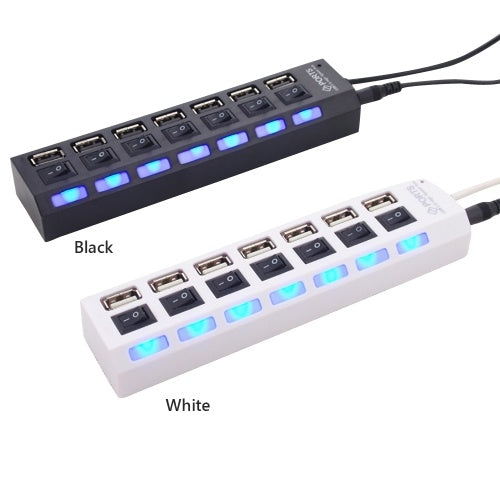 JDL-A7 HUB USB Hub 7 منافذ USB 2.0 مؤشر تبديل مستقل عالي السرعة فائق النحافة موزع فاصل مع كابل USB لسطح المكتب والكمبيوتر المحمول وماوس USB وماسح ضوئي وكاميرا رقمية U Disk ولوحة مفاتيح USB والمزيد