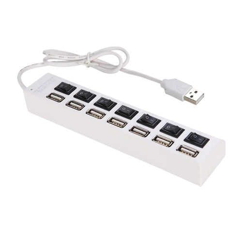 JDL-A7 HUB USB Hub 7 منافذ USB 2.0 مؤشر تبديل مستقل عالي السرعة فائق النحافة موزع فاصل مع كابل USB لسطح المكتب والكمبيوتر المحمول وماوس USB وماسح ضوئي وكاميرا رقمية U Disk ولوحة مفاتيح USB والمزيد