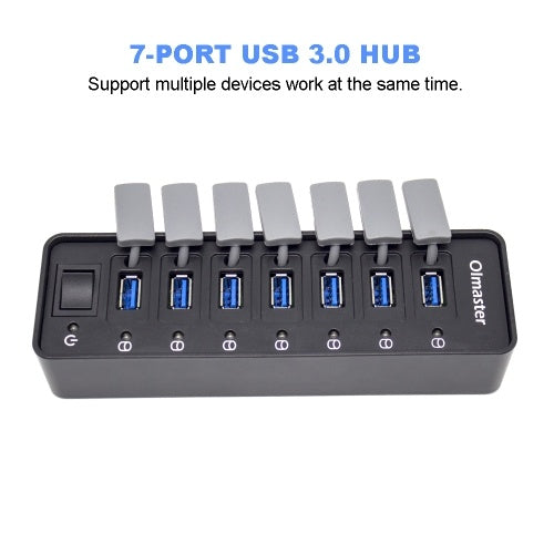 OImaster 7-Port USB 3.0 HUB HUB HUB HUB مع مفتاح الطاقة