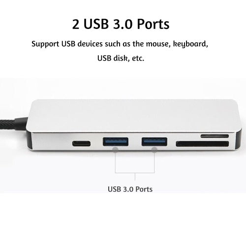 محول متعدد المنافذ USB C Hub 5 في 1 مع منفذ USB 3.1 ومنفذين USB 3.0 وقارئ بطاقات SD TF لأجهزة النوع C