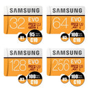 بطاقة ذاكرة Samsung EVO PLUS Micro SDXC 256GB 128GB 64GB 32GB U3 الفئة 10