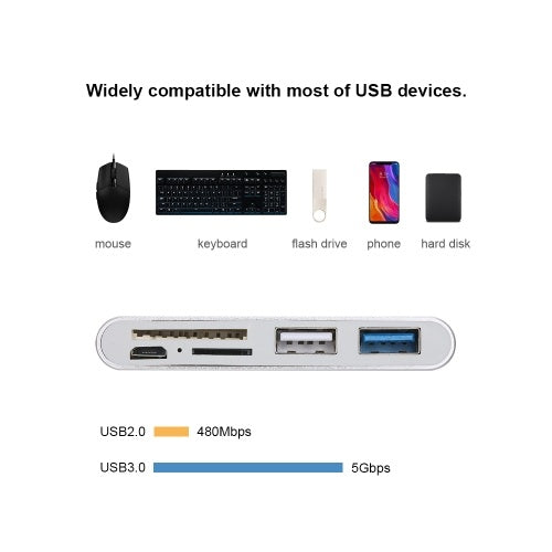 T-693 USB C USB 3.1 Type C HUB مع قارئ بطاقات 5 في 1 USB-C Hub