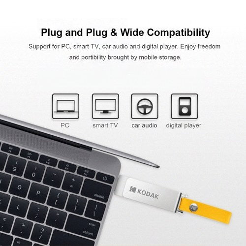 Kodak K133 128G USB 3.0 محرك فلاش معدني U القرص مع سلسلة حبل جلدية دوارة