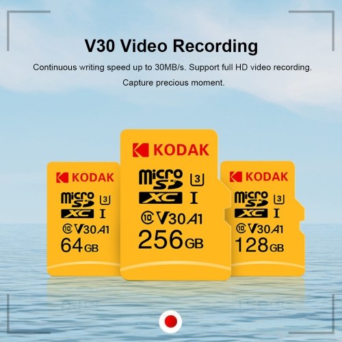 بطاقة Kodak Micro SD سعة 128 جيجابايت وبطاقة TF U3 A1 V30 بطاقة ذاكرة بسرعة قراءة 100 برميل/الثانية وتسجيل فيديو 4K