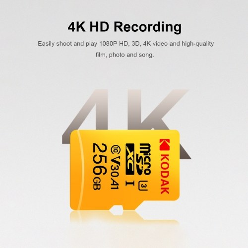 بطاقة Kodak Micro SD سعة 128 جيجابايت وبطاقة TF U3 A1 V30 بطاقة ذاكرة بسرعة قراءة 100 برميل/الثانية وتسجيل فيديو 4K