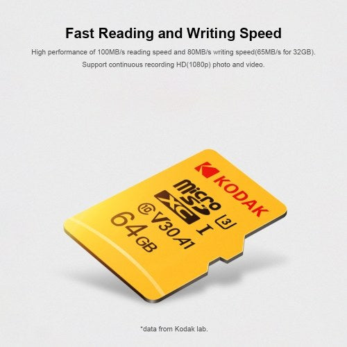 بطاقة Kodak Micro SD سعة 128 جيجابايت وبطاقة TF U3 A1 V30 بطاقة ذاكرة بسرعة قراءة 100 برميل/الثانية وتسجيل فيديو 4K