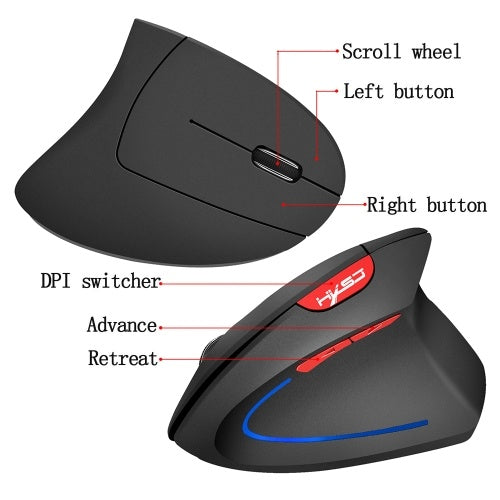 HXSJ Wireless Mouse Vertical Mice Ergonomic Rechargeable 3 DPI optional Adjustable 2400 DPI Mouse with USB charging Cable for Mac Laptop PC Computer