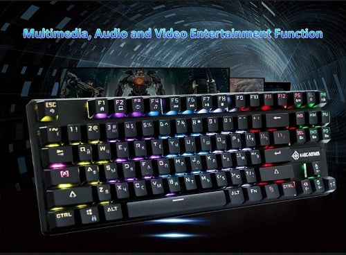 Magic-Refiner 1506 Mechanical Gaming Keyboard USB Wired RGB Backlight Blue Switch 87 Keys For Gamer Office E-Sports English Version