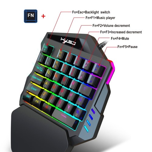 HXSJ  V100 35 Key Single Hand Membrane Mini 35 Keys Gaming Keyboard with USB Wired for PUBG LOL CS Gamer