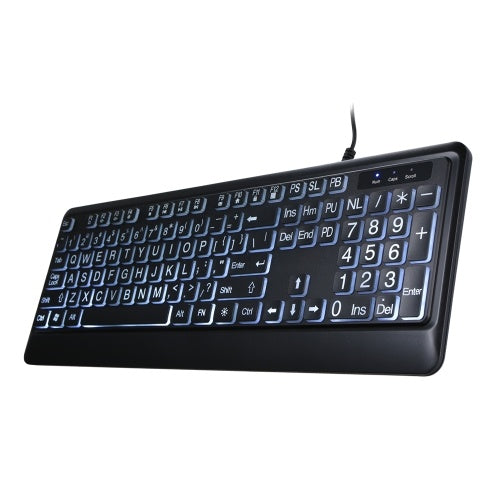 USB Interface Large Print Tri-Color Backlit Wired Keyboard