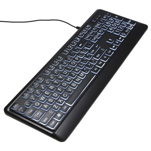 USB Interface Large Print Tri-Color Backlit Wired Keyboard