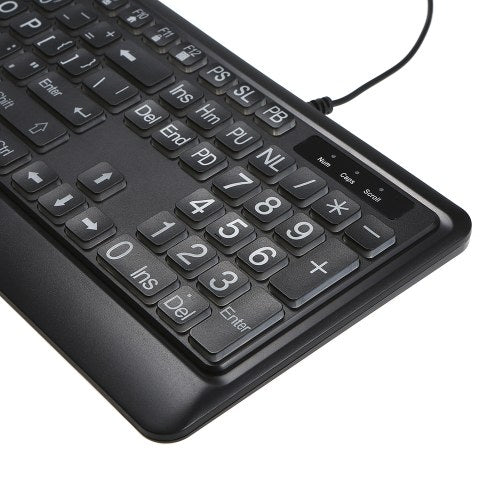 USB Interface Large Print Tri-Color Backlit Wired Keyboard