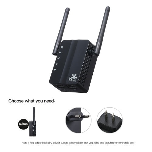 WiFi Repeater Wireless 300Mbps Router AP Mode WiFi Extender 2.4G Wireless Repeater (Black)