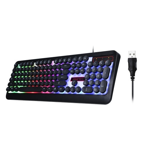 Rainbow LED Backlit Gaming Keyboard Illuminated Keyboard Ergonomic Design Office Work Keyboard for PC Laptop