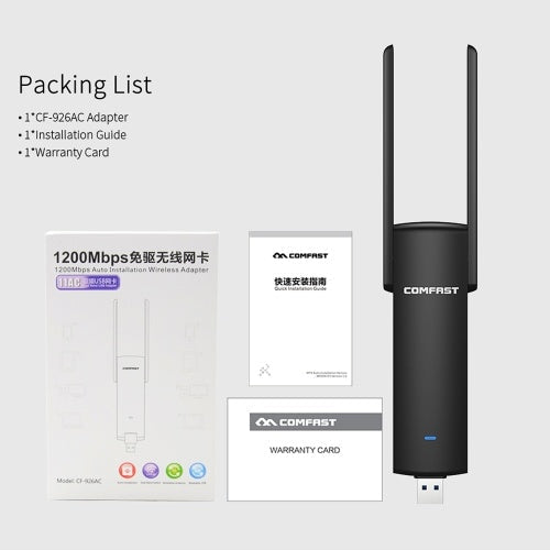 COMFSAT Wireless Network Card 1200Mbps Dual Band Wireless Adapter 2.4G 5G WiFi Router USB Adapter Card for Computer