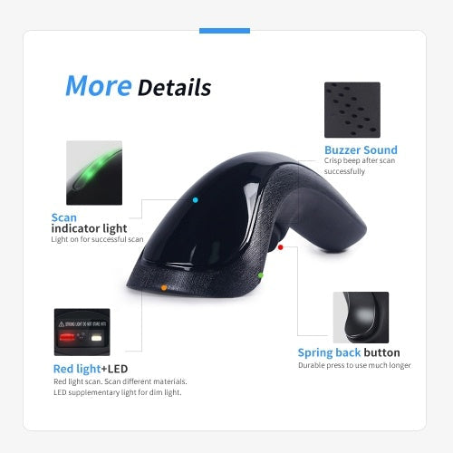 2.4G Wireless Scanner Barcode Scanning Mode 1400mAh Battery QR Code 1D&2D Code Reader for Supermarkets/Stores (Black)