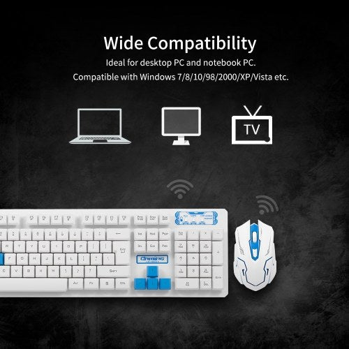 2.4G Wireless Keyboard and Optical Mouse Combo Suspended Keycap Adjustable Holder 3D Mouse for Office Work Game(Black)