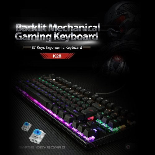 Backlit Mechanical Gaming Keyboard Blue Switch 87 Keys Ergonomic Keyboard Suspended Keys with Hand Wrist(Black)