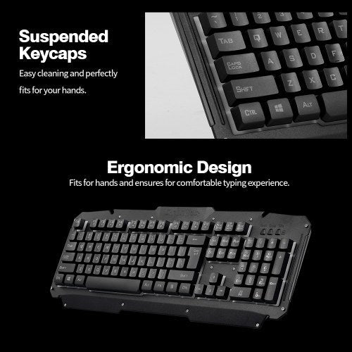 USB Wired Keyboard Rainbow Backlit with Metal Panel Suspended Keys for PC Computer(Black)