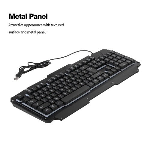 USB Wired Keyboard Rainbow Backlit with Metal Panel Suspended Keys for PC Computer(Black)