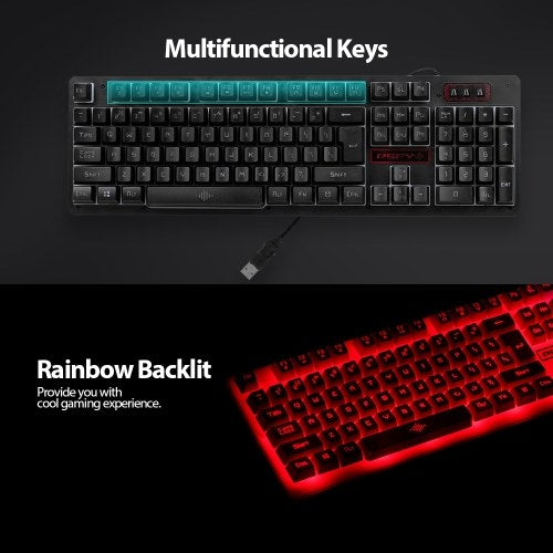 USB Wired Gaming Keyboard and Mouse Combo Waterproof 3 Color Backlit 2000DPI for Home Office