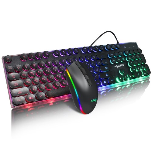 HXSJ V300 USB Wired Gaming Keyboard Backlight Steampunk Keys + Wired Gaming Mouse Anti-Slip 1600DPI with Backlight Keyboard and Mouse Combo