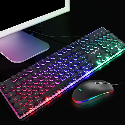 HXSJ V300 USB Wired Gaming Keyboard Backlight Steampunk Keys + Wired Gaming Mouse Anti-Slip 1600DPI with Backlight Keyboard and Mouse Combo