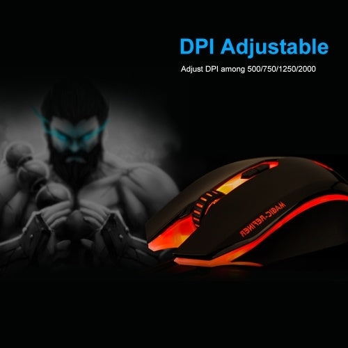 MAGIC-REFINER MG5 USB Wired Gaming Mouse Game Mice LED Breathing Light 2000DPI Adjustable for PC Laptop(Black)