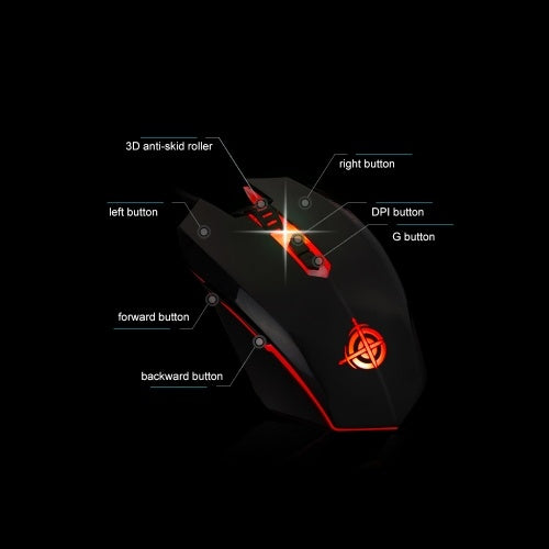 MAGIC-REFINER MG5 USB Wired Gaming Mouse Game Mice LED Breathing Light 2000DPI Adjustable for PC Laptop(Black)