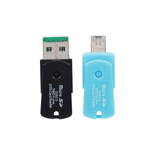 مايكرو USB 2 في 1 قارئ بطاقات OTG يدعم مسجل بطاقة TF وبطاقة تخزين الهاتف وقارئ بطاقات قابل للدوران (أسود)