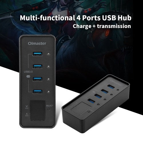 OImaster 4 منافذ USB3.0 Hub 5Gbps محور عالي السرعة شحن سريع يدعم Windows/XP/Linux/Mac/Mix