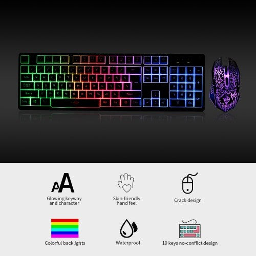 Keyboard and Mouse Combo N-Key Rollover Wired Gaming Mouse Silent Office Keyboard RGB Mouse 104Keys