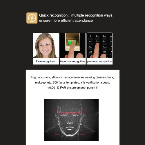 ZK-TA50 Face Fingerprint Recognition Access Control System Password Attendance Machine US Plug