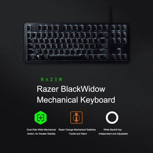 لوحة مفاتيح ميكانيكية Razer BlackWidow للألعاب، مفاتيح ميكانيكية برتقالية، لوحة مفاتيح سلكية، 87 مفتاحًا، أسود