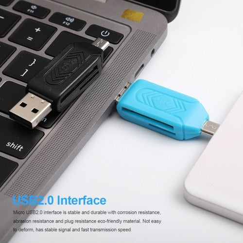 مايكرو USB 2 في 1 قارئ بطاقات OTG من النوع C3.0 يدعم مسجل بطاقة TF بطاقة تخزين الهاتف قارئ بطاقات قابل للتدوير أسود