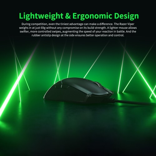 Razer Viper Wired Gaming Mouse 16000DPI RGB Computer Mice PAW3390 Optical Sensor 60g Lightweight SpeedFlex Cable DPI On-board Storage Chroma Lights System Black