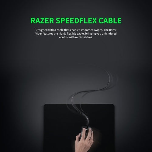 ماوس ألعاب سلكي من Razer Viper بقوة 16000 نقطة في البوصة RGB ماوس كمبيوتر PAW3390 مستشعر بصري 60 جرام كابل SpeedFlex خفيف الوزن DPI على اللوحة نظام أضواء كروما للتخزين باللون الأسود