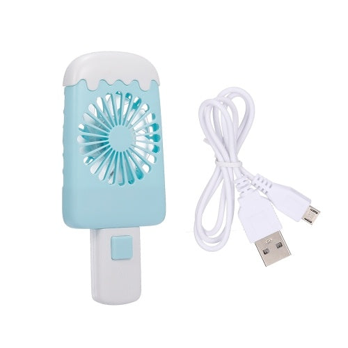 Mini Handheld USB Fan Ice Cream Fan Portable Rechargeable Popsicle Fan Cartoon Small Fan Outdoor Handheld Fan Blue