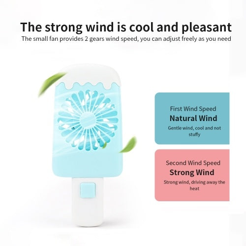 Mini Handheld USB Fan Ice Cream Fan Portable Rechargeable Popsicle Fan Cartoon Small Fan Outdoor Handheld Fan Blue