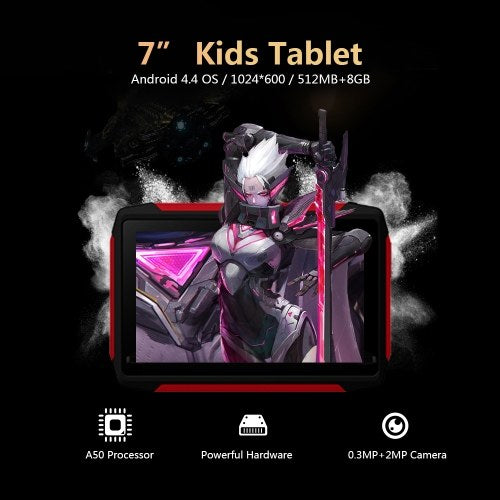 7 inch Kids Tablet Android 4.4 OS Learning Tablet 1024*600 Resolution 512MB+8GB Storage WiFi/BT Connection Black US Plug