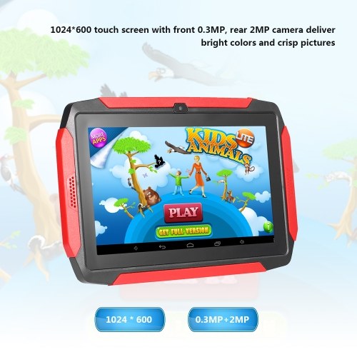 7 inch Kids Tablet Android 4.4 OS Learning Tablet 1024*600 Resolution 512MB+8GB Storage WiFi/BT Connection Black US Plug